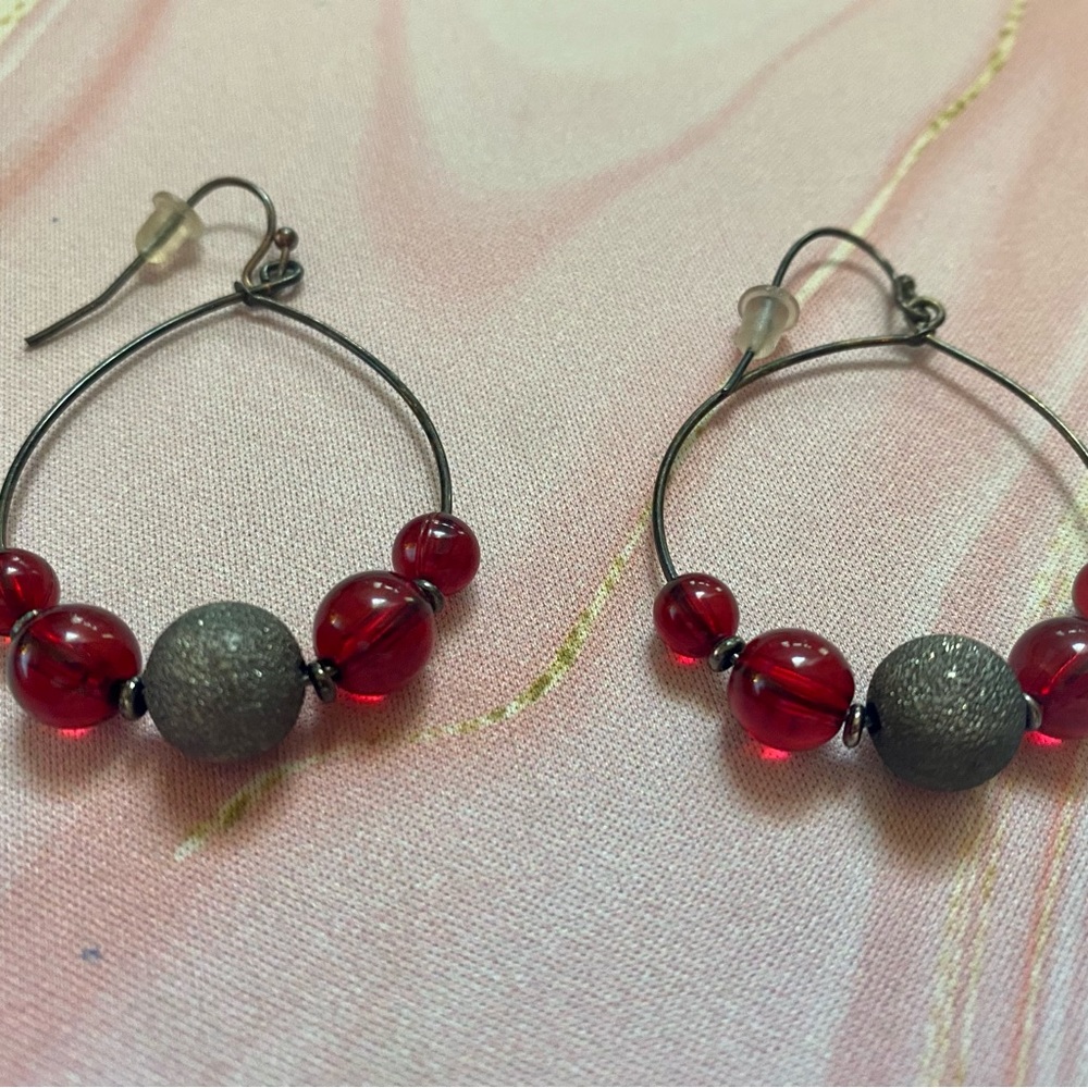 Red and black hoop earrings